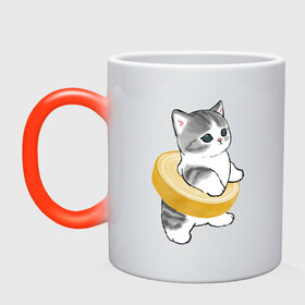 Кружка хамелеон с принтом Котёнок в бублике в Ухте, керамика | меняет цвет при нагревании, емкость 330 мл | арт | бублик | кот | котёнок | кошка | милая кошка | милый кот | милый котёнок | пончик | рисунок