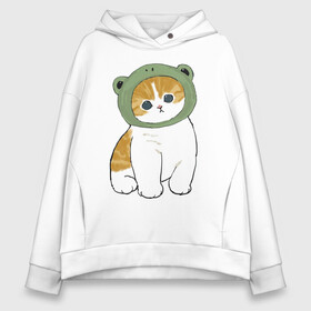 Женское худи Oversize хлопок с принтом Котолягушонок в Ухте, френч-терри — 70% хлопок, 30% полиэстер. Мягкий теплый начес внутри —100% хлопок | боковые карманы, эластичные манжеты и нижняя кромка, капюшон на магнитной кнопке | арт | кот | котёнок | кошка | лягушёнок | лягушка | маска | милая кошка | милый кот | милый котёнок | пончик | рисунок | шапка | шапочка | шапочка лягушки