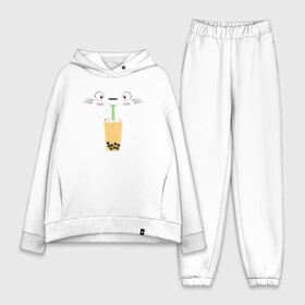 Женский костюм хлопок Oversize с принтом Totoro Drink в Ухте,  |  | ghibli | japan | nature | neigbor | neighbour | totoro | анимация | аниме | гибли | друг | животные | лес | милый | мир | миядзаки | мой сосед тоторо | мульт | мультфильм | природа | сок | сосед | сусуватари | тоторо | хаяо