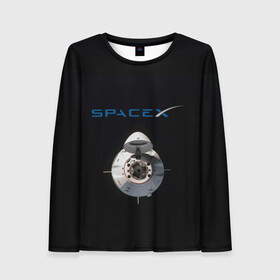 Женский лонгслив 3D с принтом SpaceX Dragon 2 в Ухте, 100% полиэстер | длинные рукава, круглый вырез горловины, полуприлегающий силуэт | rocket | ship | space | spaceship | spacex | икс | корабль | космический | космос | ракета | спейс