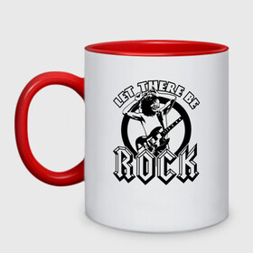 Кружка двухцветная с принтом LET THERE BE ROCK AC/DC в Ухте, керамика | объем — 330 мл, диаметр — 80 мм. Цветная ручка и кайма сверху, в некоторых цветах — вся внутренняя часть | ac dc | acdc | acdc ас дс | angus | back in black | highway to hell | mckinnon | you | австралийская | ангус янг | ас дс | асдс | блюз | в форме | гитара | группа | крис слэйд | метал | молния | музыка | певец | рок | рок н ролл | стиви янг