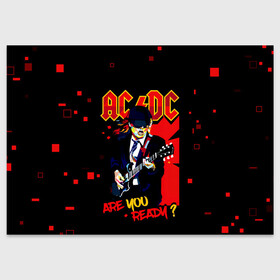 Поздравительная открытка с принтом ARE YOU REDY? AC/DC в Ухте, 100% бумага | плотность бумаги 280 г/м2, матовая, на обратной стороне линовка и место для марки
 | ac dc | acdc | acdc ас дс | angus | back in black | highway to hell | mckinnon | you | австралийская | ангус янг | ас дс | асдс | блюз | в форме | гитара | группа | крис слэйд | метал | молния | музыка | певец | рок | рок н ролл | стиви янг