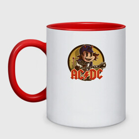 Кружка двухцветная с принтом Арт Ангус Янг AC/DC в Ухте, керамика | объем — 330 мл, диаметр — 80 мм. Цветная ручка и кайма сверху, в некоторых цветах — вся внутренняя часть | ac dc | acdc | acdc ас дс | angus | back in black | highway to hell | mckinnon | you | австралийская | ангус янг | ас дс | асдс | блюз | в форме | гитара | группа | крис слэйд | метал | молния | музыка | певец | рок | рок н ролл | стиви янг