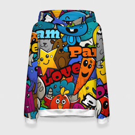 Женская толстовка 3D LOVE | PEACE | PARTY (Z): в Ухте, 100% полиэстер  | двухслойный капюшон со шнурком для регулировки, мягкие манжеты на рукавах и по низу толстовки, спереди карман-кенгуру с мягким внутренним слоем. | anarchy | hippies | party | peace | анархизм | анархия | вечеринка | два пальца | знак | знаки | любовь | мир | овощи | фрукты | хиппи