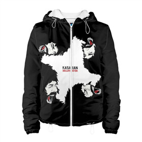 Женская куртка 3D с принтом KASABIAN в Ухте, ткань верха — 100% полиэстер, подклад — флис | прямой крой, подол и капюшон оформлены резинкой с фиксаторами, два кармана без застежек по бокам, один большой потайной карман на груди. Карман на груди застегивается на липучку | alternative | british | england | gringe | indy | kasabian | rock | альтернатива | англия | британия | инди | касабиан | музыка | рок | фолк