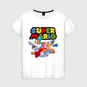 Женская футболка хлопок с принтом Super Mario убойная компания в Ухте, 100% хлопок | прямой крой, круглый вырез горловины, длина до линии бедер, слегка спущенное плечо | company | dinosaur | flight | luigi | mushroom | nintendo | party | super mario | video game | вечеринка | видеоигра | гриб | динозавр | йоши | компания | луиджи | нинтендо | полёт | супер марио