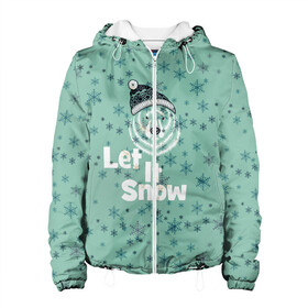Женская куртка 3D с принтом Зима снежинки в Ухте, ткань верха — 100% полиэстер, подклад — флис | прямой крой, подол и капюшон оформлены резинкой с фиксаторами, два кармана без застежек по бокам, один большой потайной карман на груди. Карман на груди застегивается на липучку | Тематика изображения на принте: let it snow | зима | идёт снег | медведь | метель | нг | новый год | рождество | снег | снегопад | снежинки