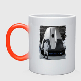 Кружка хамелеон с принтом Пилот Space X в Ухте, керамика | меняет цвет при нагревании, емкость 330 мл | Тематика изображения на принте: elon musk | expedition | revolution | space x | spaceship | илон маск | корабль | космос | экспедиция