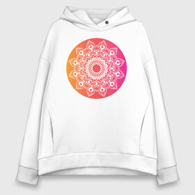 Женское худи Oversize хлопок с принтом Мандала в круге в Ухте, френч-терри — 70% хлопок, 30% полиэстер. Мягкий теплый начес внутри —100% хлопок | боковые карманы, эластичные манжеты и нижняя кромка, капюшон на магнитной кнопке | изображение | индия | круг | религия | рисунок
