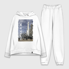 Женский костюм хлопок Oversize с принтом Space X, космодром в Ухте,  |  | cloud | cosmodrome | elon musk | rocket | sky | space x | илон маск | космодром | небо | облако | ракета
