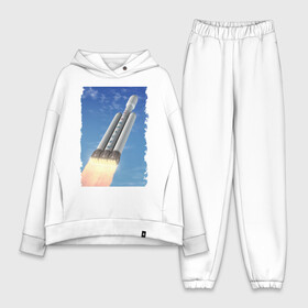 Женский костюм хлопок Oversize с принтом Cтарт ракеты Space X в Ухте,  |  | cloud | cosmos | flight | revolution | sky | space x | космос | небо | облака | революция