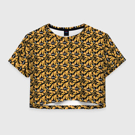 Женская футболка Crop-top 3D с принтом Gold of Baroque. Queen. в Ухте, 100% полиэстер | круглая горловина, длина футболки до линии талии, рукава с отворотами | baroque | floral | gold | queen | style | барокко | золото | королева | стиль | цветы