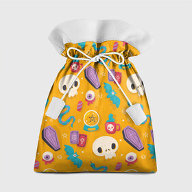 Подарочный 3D мешок с принтом Весенний Хэллоуин в Ухте, 100% полиэстер | Размер: 29*39 см | background | гроб | змея | иллюстрация | карты | кружка | череп