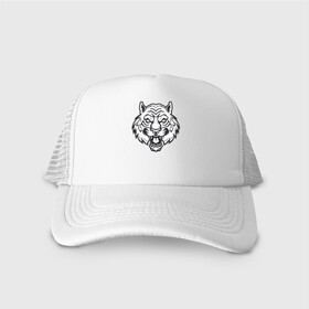 Кепка тракер с сеткой с принтом White Tiger в Ухте, трикотажное полотно; задняя часть — сетка | длинный козырек, универсальный размер, пластиковая застежка | 2022 | animal | cat | lion | tiger | год тигра | животные | зверь | зубы | кот | кошка | лев | охотник | полосатый | природа | тигр | тигренок | тигрица | хищник