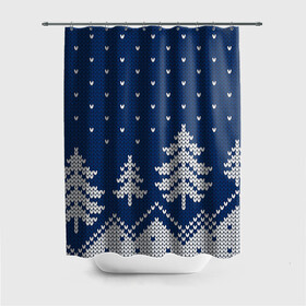 Штора 3D для ванной с принтом Ночь в еловом лесу в Ухте, 100% полиэстер | плотность материала — 100 г/м2. Стандартный размер — 146 см х 180 см. По верхнему краю — пластиковые люверсы для креплений. В комплекте 10 пластиковых колец | арт | вязаный рисунок | вязь | зима | зимняя ночь | лес | новый год | ночь | рисунок | рождество | снег | снеговик | снеговики | снежинка | снежинки