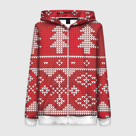 Женская толстовка 3D на молнии с принтом Вязаный рисунок в Ухте, 100% полиэстер | длина до линии бедра, манжеты и пояс оформлены мягкой тканевой резинкой, двухслойный капюшон со шнурком для регулировки, спереди молния, по бокам два кармана | арт | вязаный рисунок | вязь | дерево | деревья | ёлка | ёлки | ель | новый год | рисунок | рождество | снег | снежинка | снежинки