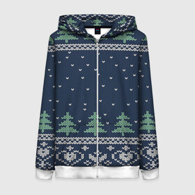 Женская толстовка 3D на молнии с принтом Зимняя ночь в Ухте, 100% полиэстер | длина до линии бедра, манжеты и пояс оформлены мягкой тканевой резинкой, двухслойный капюшон со шнурком для регулировки, спереди молния, по бокам два кармана | арт | вязаный рисунок | вязь | дерево | деревья | ёлка | ёлки | ель | зима | новый год | ночь | рисунок | рождество | снег | снежинка | снежинки