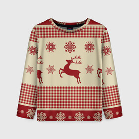 Детский лонгслив 3D с принтом Олени в Ухте, 100% полиэстер | длинные рукава, круглый вырез горловины, полуприлегающий силуэт
 | арт | вязаный рисунок | вязь | новый год | олени | олень | рисунок | рога | рождество | снег | снежинка | снежинки