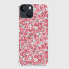 Чехол для iPhone 13 mini с принтом Нежно коралловые розы в Ухте,  |  | детский | коралловые розы | модный | розовые розы | розы | скетч | современный | цветочный узор | цветы