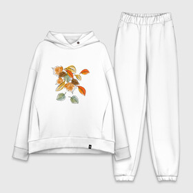 Женский костюм хлопок Oversize с принтом Акварельные листочки в Ухте,  |  | black | drawing | illustration | orange | print | watercolour | yellow | акварель | арт | желтый | линия | чёрный