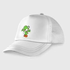 Детская кепка тракер с принтом Yoshi в Ухте, Козырек - 100% хлопок. Кепка - 100% полиэстер, Задняя часть - сетка | универсальный размер, пластиковая застёжка | Тематика изображения на принте: 16 bit | 16 бит | 8 bit | 8 бит | baby | dendy | mario | nes | nintendo | snes | switch | yoshi | денди | йоши | марио | нес | нинтендо | свитч | снес