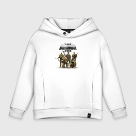 Детское худи Oversize хлопок с принтом Arma   Арма в Ухте, френч-терри — 70% хлопок, 30% полиэстер. Мягкий теплый начес внутри —100% хлопок | боковые карманы, эластичные манжеты и нижняя кромка, капюшон на магнитной кнопке | Тематика изображения на принте: arma | arma tactics | army | machine | soldiers | tactical | war | автоматы | арма | армия | военный симулятор | война | оружие | симулятор | солдаты | стрелялки | тактические
