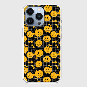 Чехол для iPhone 13 Pro с принтом Психоделические смайлы в Ухте,  |  | паттерн | плавление | психоделика | сетка | смайлы