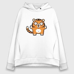 Женское худи Oversize хлопок с принтом Испуганный тигренок в Ухте, френч-терри — 70% хлопок, 30% полиэстер. Мягкий теплый начес внутри —100% хлопок | боковые карманы, эластичные манжеты и нижняя кромка, капюшон на магнитной кнопке | 2022 | год тигра | новый год | новый год 2022 | тигр | тигра | тигренок