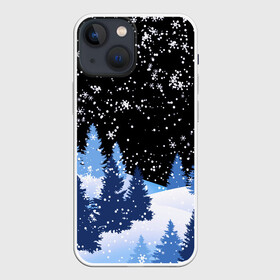 Чехол для iPhone 13 mini с принтом Снежная ночь в зимнем лесу в Ухте,  |  | christmas | christmas tree | happy new year | merry christmas | new year | snow | snowflakes | tree | белый снег | декабрь | ёлка | елки | зима | зима близко | зимний орнамент | зимний узор | лес | моро | новый год | пейзаж | подарок | природа