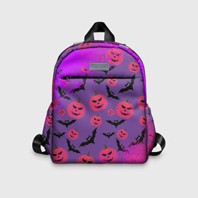 Детский рюкзак 3D с принтом HALLOWEEN NEON в Ухте, 100% полиэстер | лямки с регулируемой длиной, сверху петелька, чтобы рюкзак можно было повесить на вешалку. Основное отделение закрывается на молнию, как и внешний карман. Внутри дополнительный карман. По бокам два дополнительных кармашка | bat | gourd | halloween | haloween | melon | neon | pumpkin | squash | неон | тыква | хеллоин | хеллоуин | хелоин | хэллоуин
