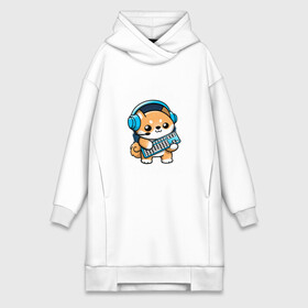 Платье-худи хлопок с принтом Котенок играет в Ухте,  |  | игра | клавиатура | котенок | наушники