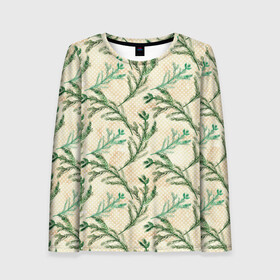 Женский лонгслив 3D с принтом Ель новогодняя в Ухте, 100% полиэстер | длинные рукава, круглый вырез горловины, полуприлегающий силуэт | new year | елка | елочка | ель | иголочки | новогодняя | новый год