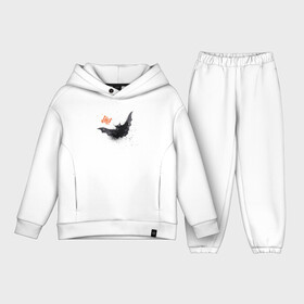 Детский костюм хлопок Oversize с принтом Halloween bat (белый, хлопок) в Ухте,  |  | fun | helloween | party | scary | вечеринка | день | духи | мрачно | оригинальный | подарок | праздник | привидение | пугать | святые | тыква | ужас | хэллоуин | черный | шарик