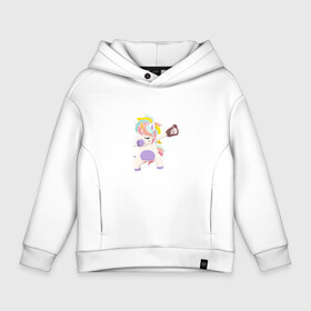 Детское худи Oversize хлопок с принтом Единорог и мяч в Ухте, френч-терри — 70% хлопок, 30% полиэстер. Мягкий теплый начес внутри —100% хлопок | боковые карманы, эластичные манжеты и нижняя кромка, капюшон на магнитной кнопке | Тематика изображения на принте: unicorn | бейсбол | единорог | мяч | сказка