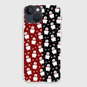 Чехол для iPhone 13 mini с принтом Снеговики, снежинки и снег в Ухте,  |  | christmas | happy new year | merry christmas | new year | santa | snow | snowflake | snowman | winter | зима | зимний узор | мороз | новогодние рисунки | новогодний принт | новогодняя ночь | новый год | орнамент | подарок | рождество