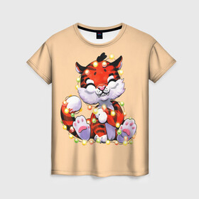 Женская футболка 3D с принтом Новогодний тигрёнок в Ухте, 100% полиэфир ( синтетическое хлопкоподобное полотно) | прямой крой, круглый вырез горловины, длина до линии бедер | 2022 | 2022 год | happy new year | santa | год тигра | дед мороз | каникулы | мороз | новогодний свитер | новый год | новый год 2022 | новый год тигра | оливье | праздник | рождество | санта клаус | свитер новогодний