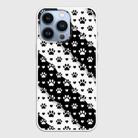 Чехол для iPhone 13 Pro с принтом Следы от Лап в Ухте,  |  | black white | chess | dog | dog pawprints | paws | животное | зверь | лапы | пёс | следы от лап | собака | собачьи следы от лап | хищник | чёрно белое | шахматка | щенок