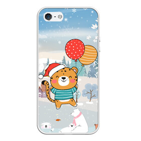 Чехол для iPhone 5/5S матовый с принтом Новогодний тигренок с шариками в Ухте, Силикон | Область печати: задняя сторона чехла, без боковых панелей | Тематика изображения на принте: 2022 | год тигра | новый год | новый год 2022 | символ года | тигр | тигренок | тигрица | тигры