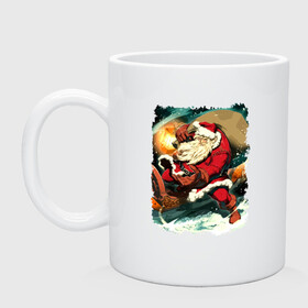 Кружка керамическая с принтом Дед Мороз спешит с подарками в Ухте, керамика | объем — 330 мл, диаметр — 80 мм. Принт наносится на бока кружки, можно сделать два разных изображения | gift | holiday | merry christmas | new year | santa klaus | snow | дед мороз | новый год | подарок | праздник | рождество | снег