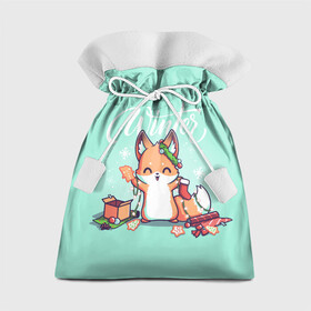 Подарочный 3D мешок с принтом Зима. Новогодний лисенок в Ухте, 100% полиэстер | Размер: 29*39 см | Тематика изображения на принте: 2022 | christmas | new year | животные | звери | зверюшки | кавай | лиса | лисенок | милота | милый | нг | новогодний | новый год | рождество