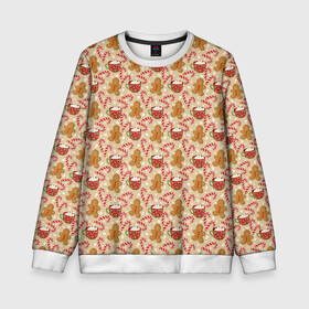 Детский свитшот 3D с принтом Christmas Mood в Ухте, 100% полиэстер | свободная посадка, прямой крой, мягкая тканевая резинка на рукавах и понизу свитшота | background | candy | christmas | cookies | holiday | marshmallow | new year | snowflakes | texture | зефир | конфеты | новый год | печенье | праздник | рождество | снежинки | текстура | фон