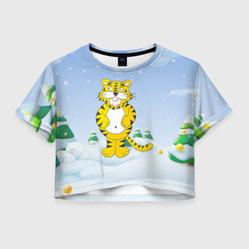 Женская футболка Crop-top 3D костюм тигра: в Ухте, 100% полиэстер | круглая горловина, длина футболки до линии талии, рукава с отворотами | 2022 | год тигра | новый год | новый год 2022 | символ года | тигр | тигренок | тигрица | тигры