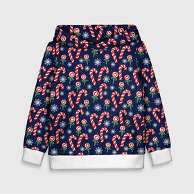 Детская толстовка 3D с принтом Christmas Candy в Ухте, 100% полиэстер | двухслойный капюшон со шнурком для регулировки, мягкие манжеты на рукавах и по низу толстовки, спереди карман-кенгуру с мягким внутренним слоем | background | candy | christmas | christmas background | holiday | new year | snow | snowflakes | texture | конфеты | новогодний фон | новый год | праздник | рождество | снег | снежинки | текстура | фон