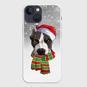 Чехол для iPhone 13 mini с принтом Новогодний Питбуль   New Years Pit bull в Ухте,  |  | christmas | dog | pit bull | santa | дед мороз | зима | новый год | питбуль | рождество | санта | снег | снежинка | собака | собачка | щенок