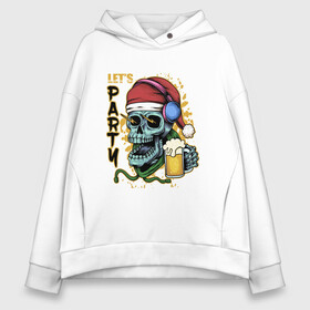 Женское худи Oversize хлопок с принтом Skull Santa в Ухте, френч-терри — 70% хлопок, 30% полиэстер. Мягкий теплый начес внутри —100% хлопок | боковые карманы, эластичные манжеты и нижняя кромка, капюшон на магнитной кнопке | Тематика изображения на принте: art | beer | christmas | headphones | new year | santa | skull | арт | наушники | новый год | рождество | санта | череп