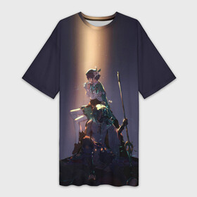 Платье-футболка 3D с принтом ВЕНТИ И СЯО ПОСЛЕ БИТВЫ в Ухте,  |  | anemo | anime | game | genshin | impact | lumin | paimon | venti | xiao | анемо | аниме | аякс | барбатос | венти | геншин | игра | импакт | итэр | люмин | молитва | охотник на демонов | паймон | путешественник | сяо | тейват