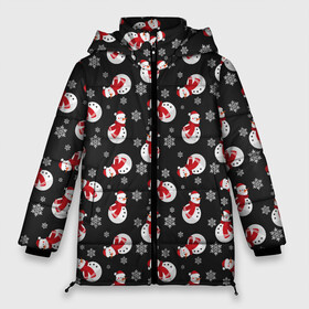 Женская зимняя куртка Oversize с принтом Snowmen в Ухте, верх — 100% полиэстер; подкладка — 100% полиэстер; утеплитель — 100% полиэстер | длина ниже бедра, силуэт Оверсайз. Есть воротник-стойка, отстегивающийся капюшон и ветрозащитная планка. 

Боковые карманы с листочкой на кнопках и внутренний карман на молнии | background | christmas | new year | pattern | snow | snowman | texture | winter | xmas | новый год | рождество | снег | снеговик | снежинки | текстура | фон