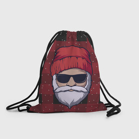Рюкзак-мешок 3D с принтом SANTA HIPSTER | САНТА ХИПСТЕР в Ухте, 100% полиэстер | плотность ткани — 200 г/м2, размер — 35 х 45 см; лямки — толстые шнурки, застежка на шнуровке, без карманов и подкладки | Тематика изображения на принте: 2022 | bad | christmas | cold | dab | dub | hipster | klaus | merry | new | santa | snow | winter | year | год | даб | зима | клаус | мороз | новый | рождество | санта | снег | хипстер | холод