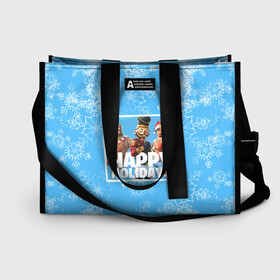Сумка-шоппер 3D с принтом Happy holidays Fortnite в Ухте, 100% полиэстер | застегивается на металлическую кнопку; внутренний карман застегивается на молнию. Стенки укреплены специальным мягким материалом, чтобы защитить содержимое от несильных ударов
 | игра | персонажи | снег | снежинки | фото