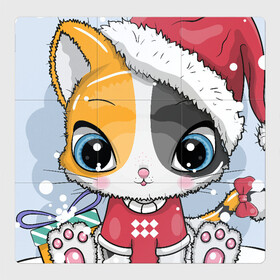 Магнитный плакат 3Х3 с принтом Новогодняя kitty в Ухте, Полимерный материал с магнитным слоем | 9 деталей размером 9*9 см | cat | christmas | kitten | kitty | new year | животные | кот | котенок | котики | кошечка | милота | милый | новогодний | новый год | рождественский | снежный